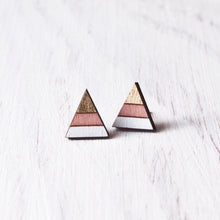 Load image into Gallery viewer, Triangle Gold Pink White Studs