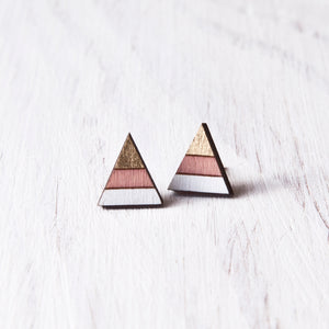Triangle Gold Pink White Studs