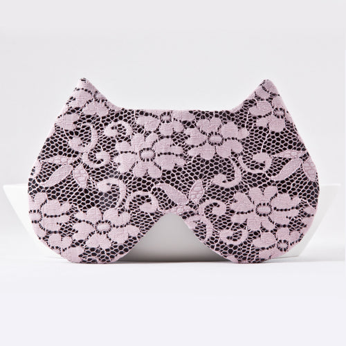 Black Pink Cat Sleep Mask, Floral Lace Eye Mask - JuliaWine