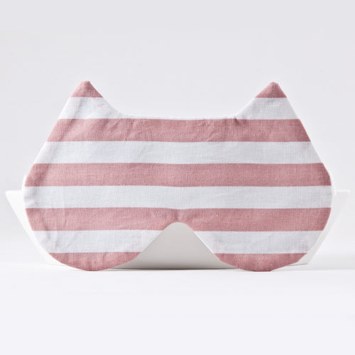 Pink White Cat Sleep Mask, Striped Eye Mask