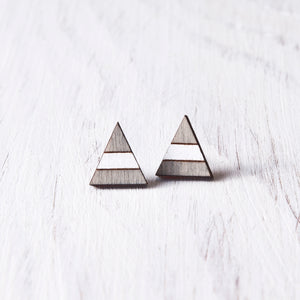 Gray White Mountain Stud Earrings, Geometric Wooden Earrings