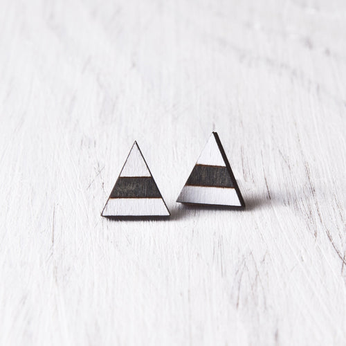 Triangle Black White Stud Earrings, Valentines Day Gift for Her