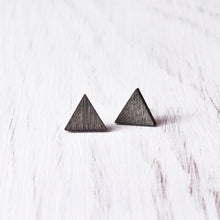 Load image into Gallery viewer, Black Triangle Stud Earrings, Wooden Mountain Studs, Gothic Earrings