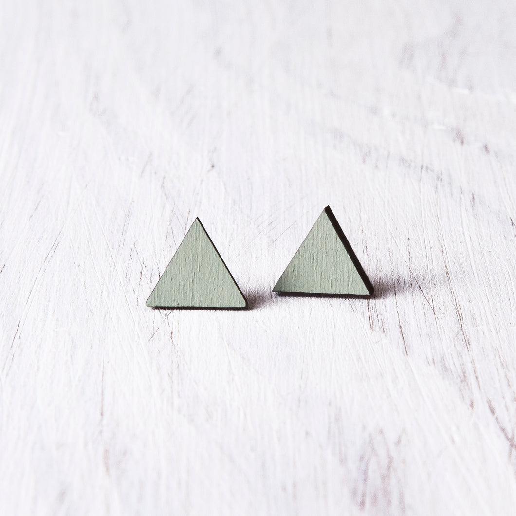 Mint Triangle Stud Earrings, Wooden Mountain Studs