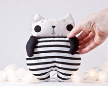 Load image into Gallery viewer, Black White Cat Toy, Striped Stuffed Toy Girl Nursery Decor - wishMeow