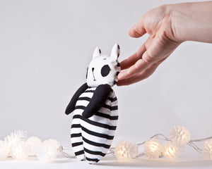 Black White Cat Toy, Striped Stuffed Toy Girl Nursery Decor - wishMeow