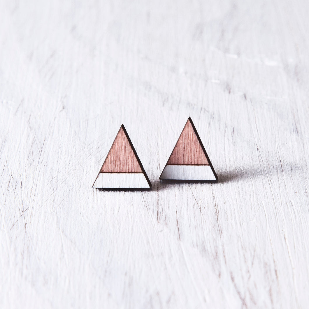 Dusty Pink White Mountain Stud Earrings, Triangle Studs - JuliaWine