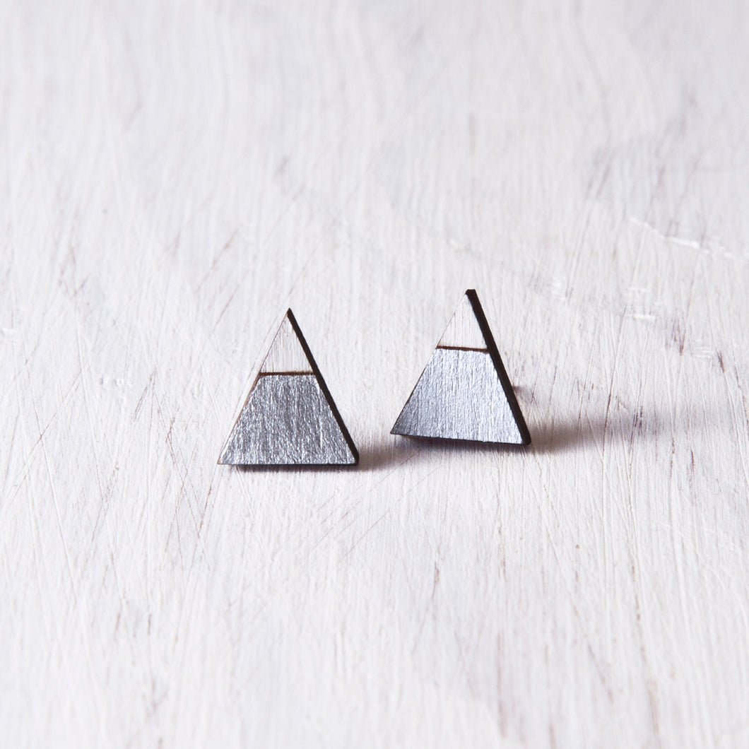Triangle Silver White Stud Earrings, Valentines Day Gift for Her
