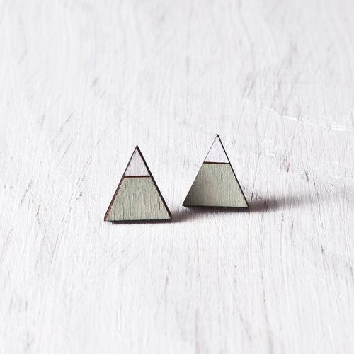 Triangle Mint White Stud Earrings, Mountain Studs, Mother Day Gift 