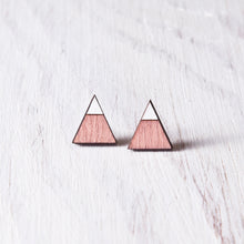 Load image into Gallery viewer, Triangle Pink White Stud Earrings, Valentines Day Gift for Her