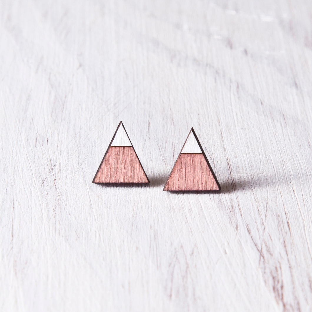 Triangle Pink White Stud Earrings, Valentines Day Gift for Her