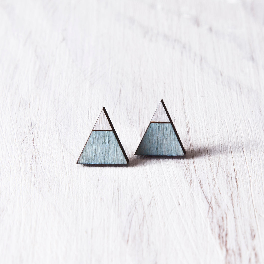 Triangle Blue White Stud Earrings, Mountain Studs, Valentines Day Gift for Her 