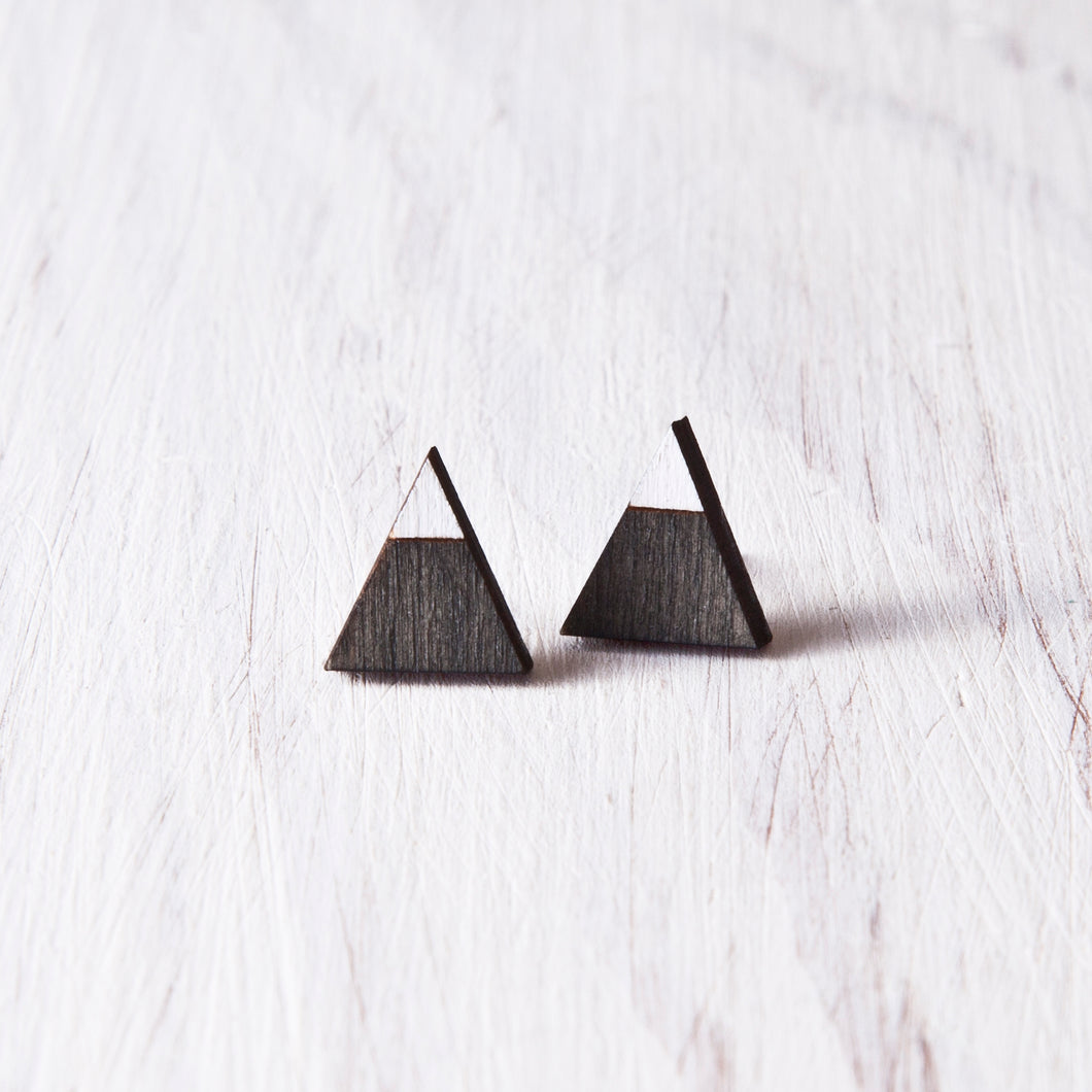 Triangle Black White Stud Earrings, Mountain Studs