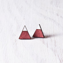 Load image into Gallery viewer, Triangle Red White Stud Earrings, Mountain Studs, Valentines Day Gift for Her