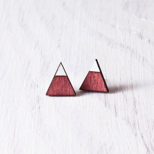 Triangle Red White Stud Earrings, Mountain Studs, Valentines Day Gift for Her