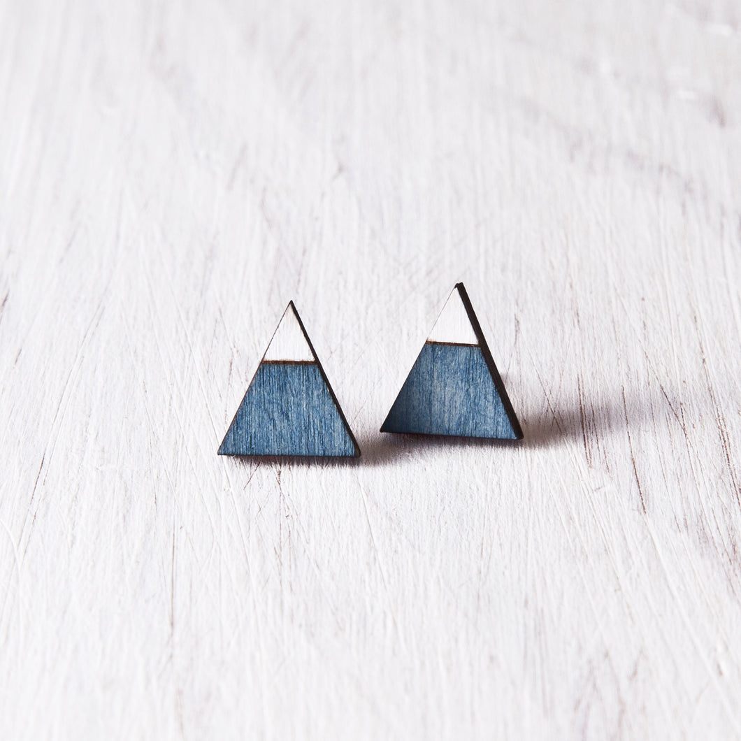 Triangle Blue White Stud Earrings, Mountain Studs