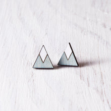 Load image into Gallery viewer, Wooden Blue White Mountain Stud Earrings, Geometric Jewelry