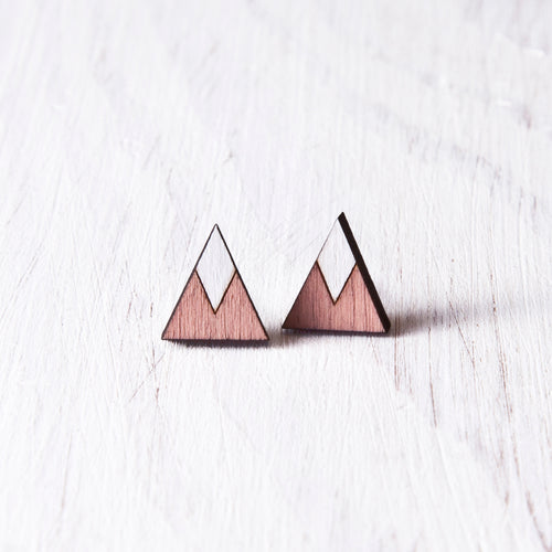 Wooden Mountain Pink White Stud Earrings