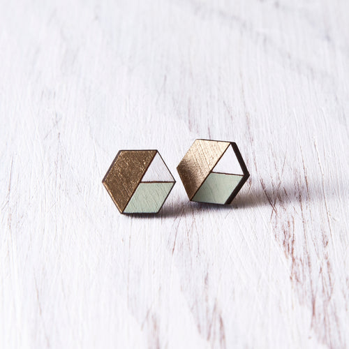 Honeycomb Studs Gold Mint White - JuliaWine