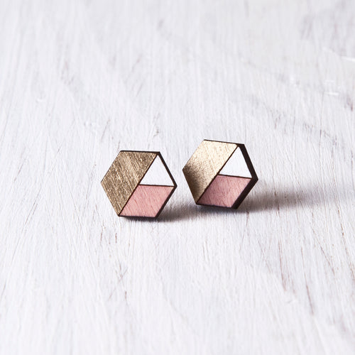 Honeycomb Studs Gold Pink White - JuliaWine