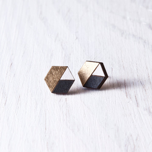 Honeycomb Studs Gold Black White - JuliaWine