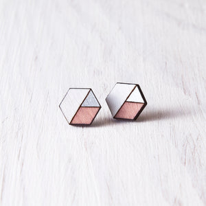 Hexagon Stud Earrings Pink Silver - JuliaWine