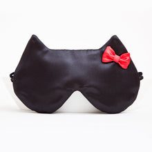 Load image into Gallery viewer, Black Satin Cat Sleep Mask with a Red Bow, Travel gifts for Women 