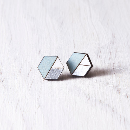 Honeycomb Studs Blue Silver White - JuliaWine