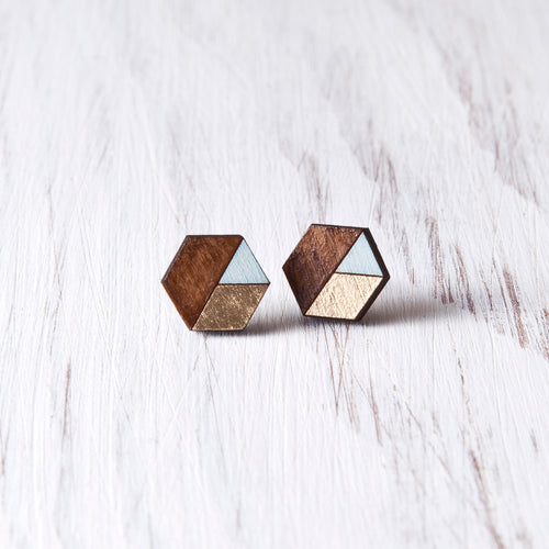 Honeycomb Studs Brown Gold Blue - JuliaWine