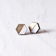 Load image into Gallery viewer, Hexagon Stud Earrings Gold White - JuliaWine