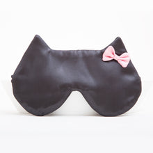 Load image into Gallery viewer, Black Satin Cat Sleep Mask with a Pink Bow - JuliaWine