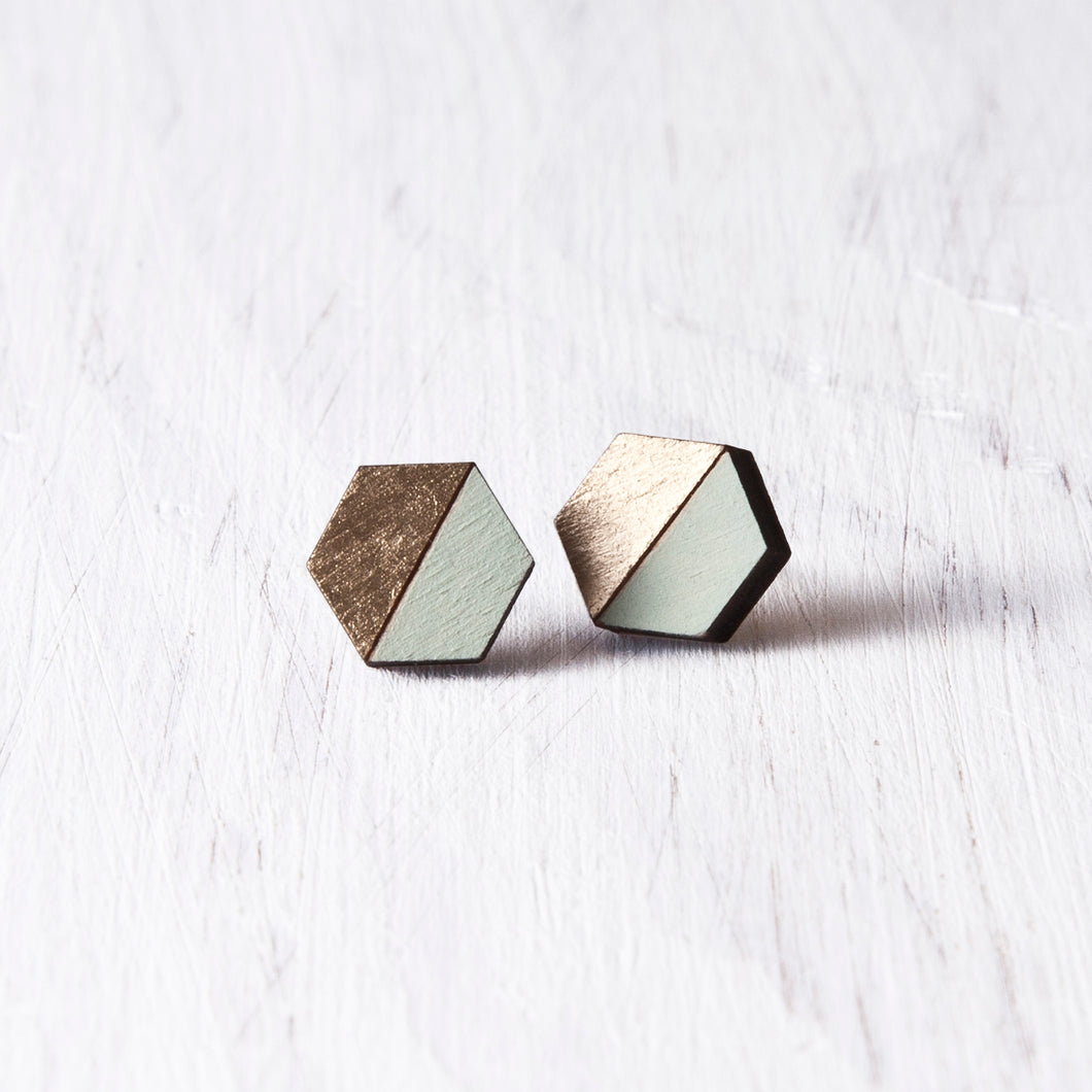 Hexagon Stud Earrings Gold Mint - JuliaWine