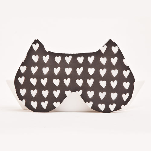 Hearts Cat Sleep Mask, Black Eye Mask - JuliaWine