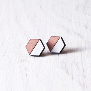 Hexagon Stud Earrings Pink White - JuliaWine