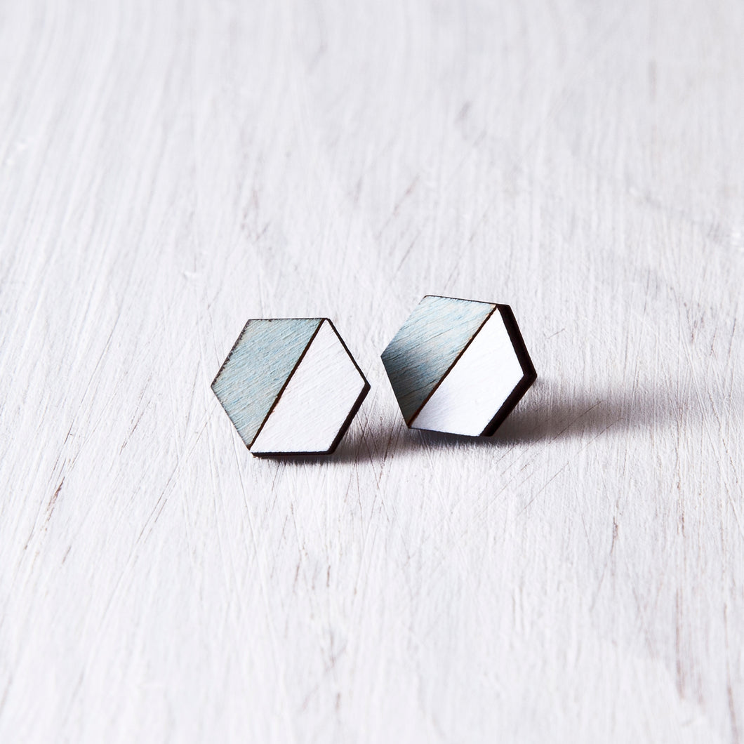 Hexagon Stud Earrings Blue White - JuliaWine