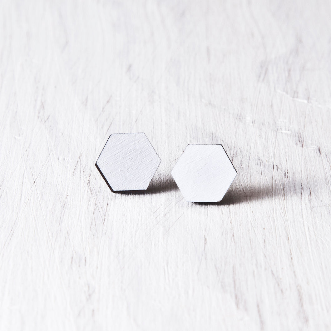 Hexagon Stud Earrings White - JuliaWine