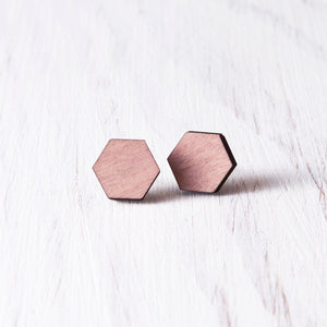 Wooden Stud Earrings Hexagon Pink - JuliaWine