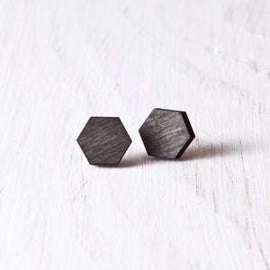 Hexagon Stud Earrings Black - JuliaWine