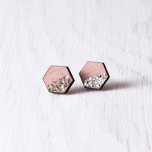 Load image into Gallery viewer, Hexagon Studs Sparkle Pink - JuliaWine