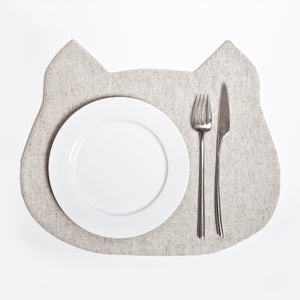 Linen White Cat Placemat, Housewarming Gifts - wishMeow