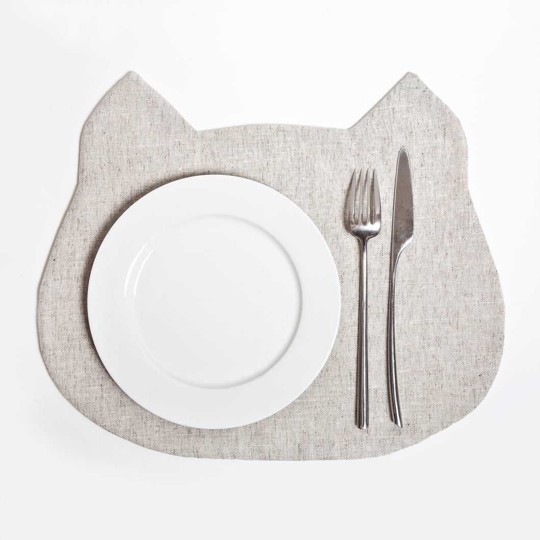 Linen White Cat Placemat, Housewarming Gifts - wishMeow