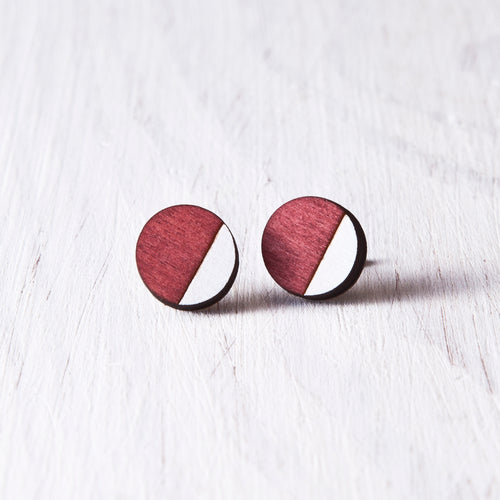 Circle Stud Earrings Red White - JuliaWine