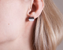 Load image into Gallery viewer, Cat Stud Earrings, Black White Wooden Studs - JuliaWine
