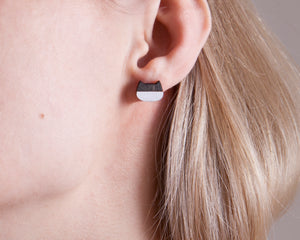Cat Stud Earrings, Black White Wooden Studs - JuliaWine