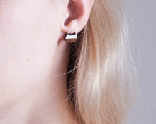 Load image into Gallery viewer, White Brown Wooden Cat Stud Earrings