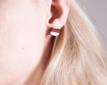 Load image into Gallery viewer, Red White Wooden Cat Stud Earrings 