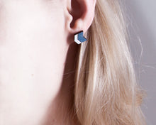 Load image into Gallery viewer, Chevron Blue White Stud Earrings - JuliaWine