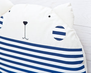 Round Cat Pillow, Blue Nautical Cushion, Nursery Decor - wishMeow