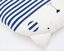 Load image into Gallery viewer, Round Cat Pillow, Blue Nautical Cushion, Nursery Decor - wishMeow
