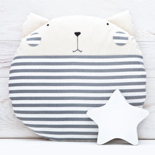 Load image into Gallery viewer, Striped Cat Pillow, Gray Children&#39;s Room Decor, Floor Round Cushion